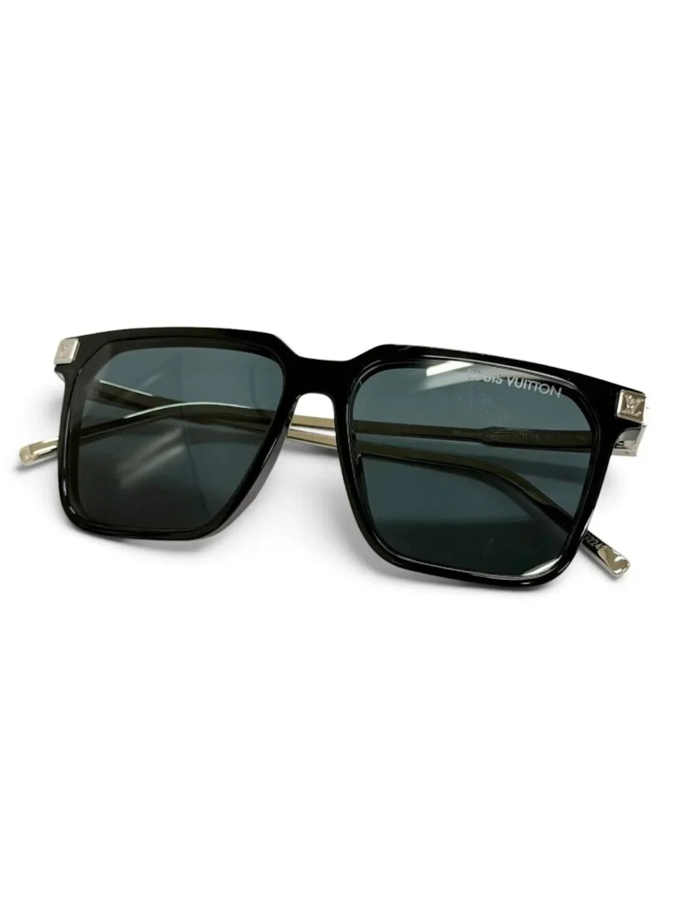 Louis Vuitton LV Rise Square Monogram Sunglasses Black Silver Demo Lens Eyewear